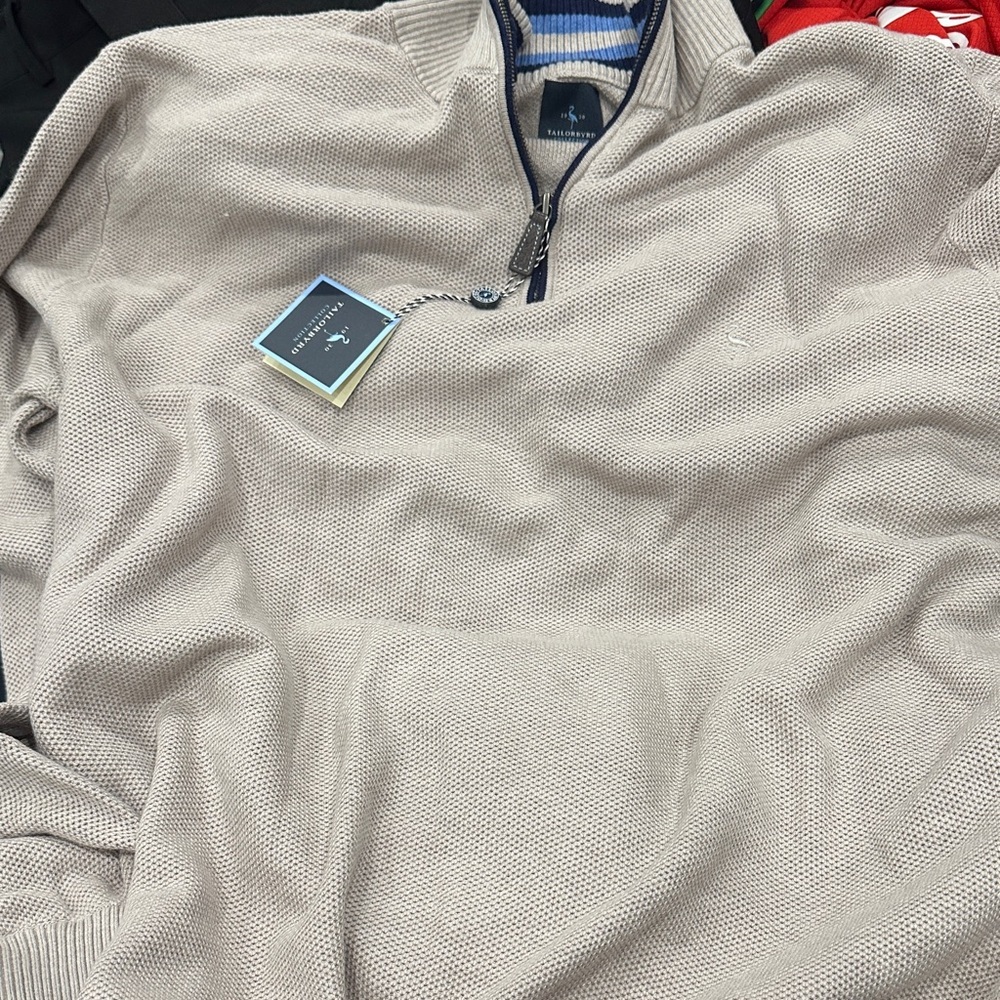 Tailorbyrd Men’s Beige Zip-Up Textured Sweater